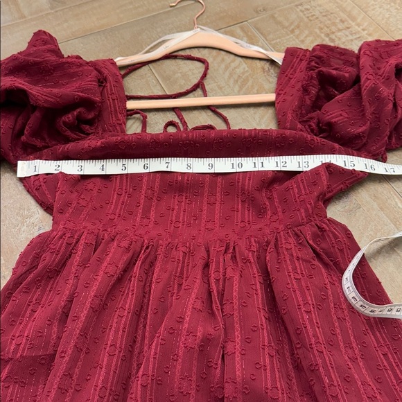 Only You and I Burgundy Long Sleeve Tie-Back Mini Skater Dress - Picture 5 of 7